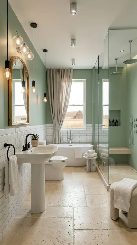 Bathroom remodel ideas under $500 with paint, peel-and-stick tiles, and matte black hardware