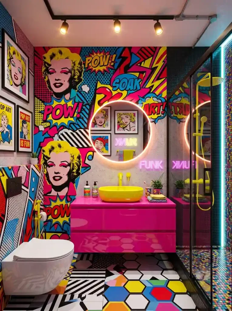 Funky Bathroom Ideas with neon pop art design