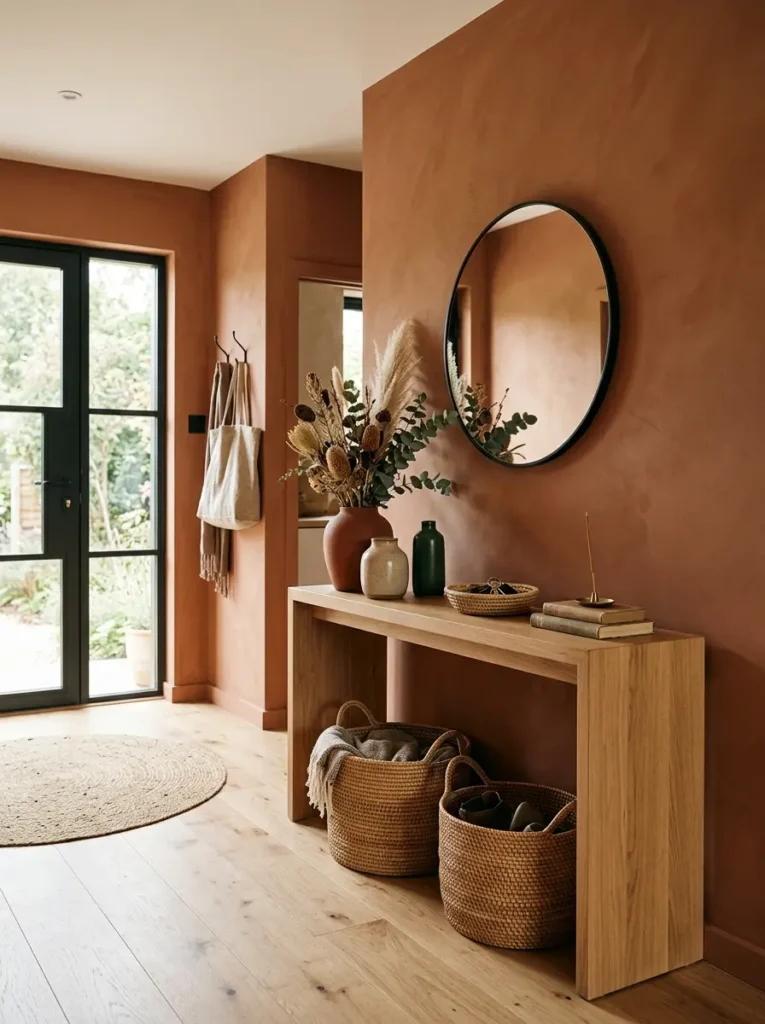 Earthy Vibrancy Colors in a warm and welcoming entryway design