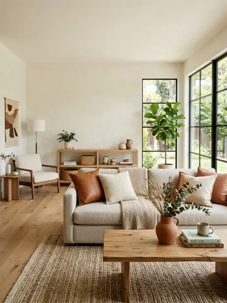 Earthy Vibrancy Colors in a calm and balanced modern living room