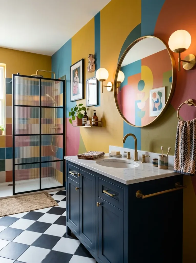 Funky Bathroom Ideas with checkerboard floor design
