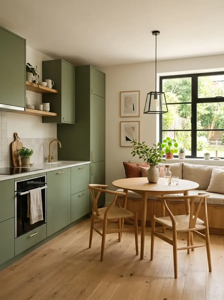 Green kitchen with built-in banquette seating – Green Kitchen Ideas