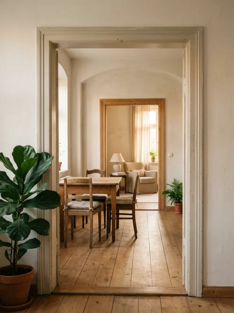 A serene, flowing home interior that embodies the principles of slow living.