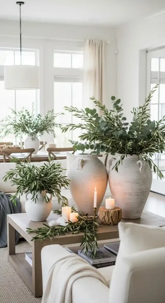 Easter decor with greenery eucalyptus branches and neutral modern styling