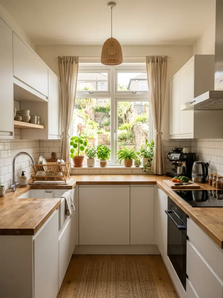Terraced House Kitchen Ideas with wood countertops and modern design