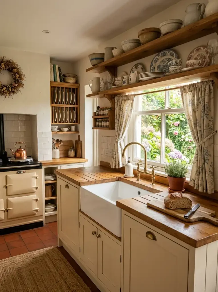 Terraced House Kitchen Ideas with country charm and wooden countertops