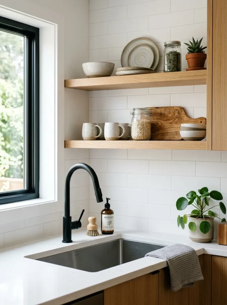 Open shelving Kitchen Sink Ideas with modern design