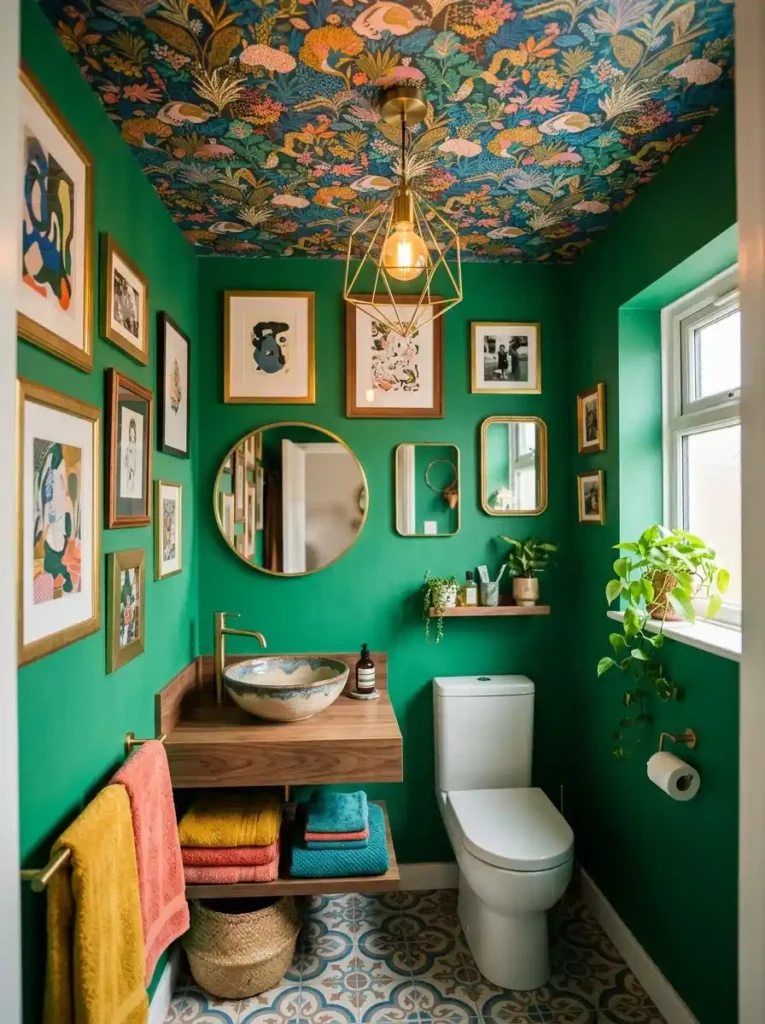 Funky Bathroom Ideas with emerald green walls