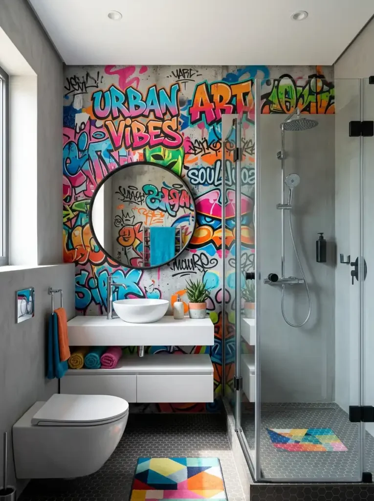Funky Bathroom Ideas with graffiti wall art