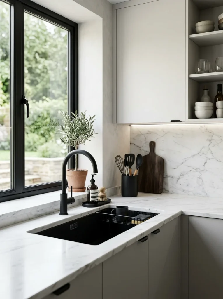 Matte black Kitchen Sink Ideas with modern contrast