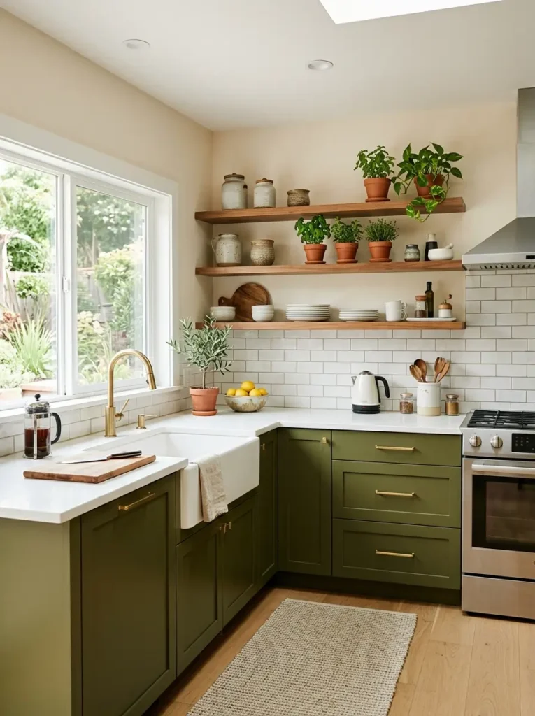 Earthy Vibrancy Colors in a modern olive green kitchen design