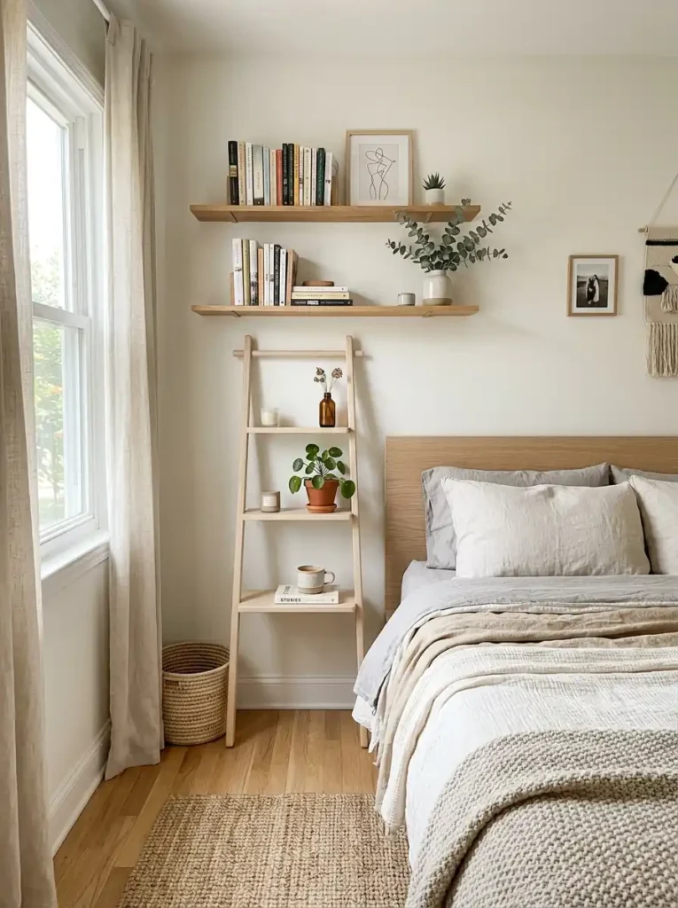 Small Bedroom Nightstand Ideas with ladder style nightstand
