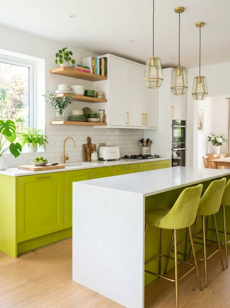 Lime green modern kitchen with white cabinets – Green Kitchen Ideas