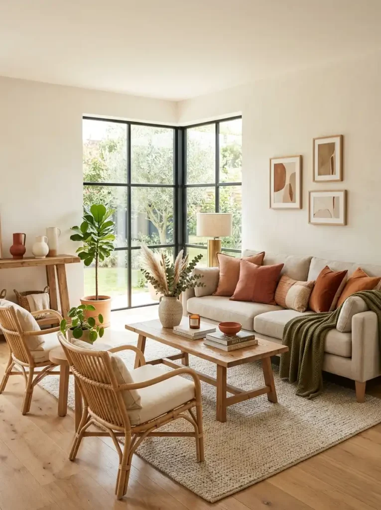 Earthy Vibrancy Colors in a cozy modern living room design