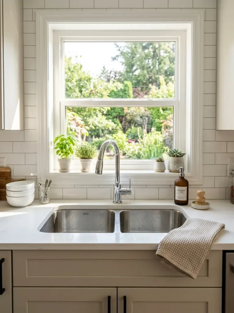 Kitchen Sink Ideas with window and double sink design