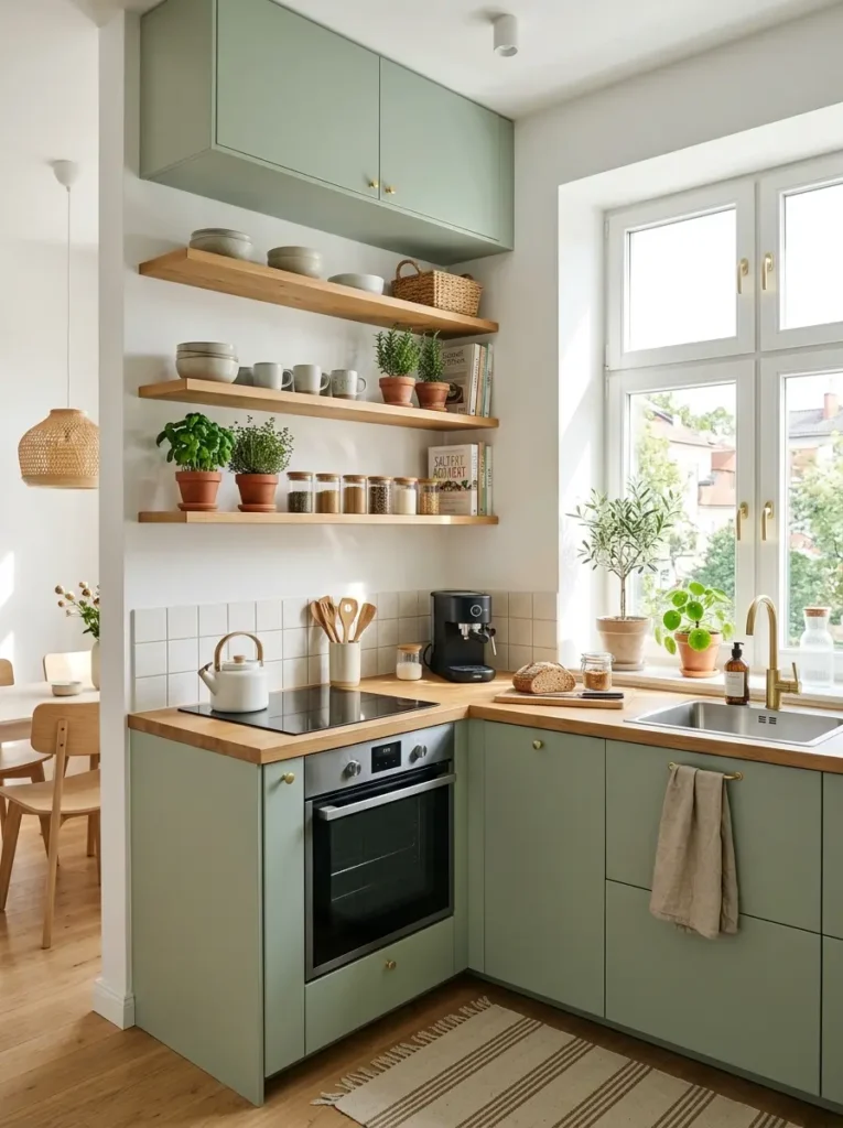 Pastel green small kitchen with wood accents – Green Kitchen Ideas