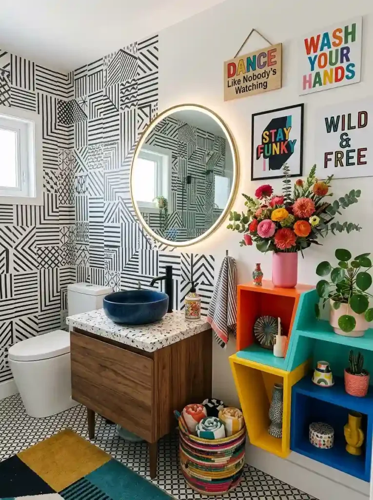 Funky Bathroom Ideas with bold black white patterns