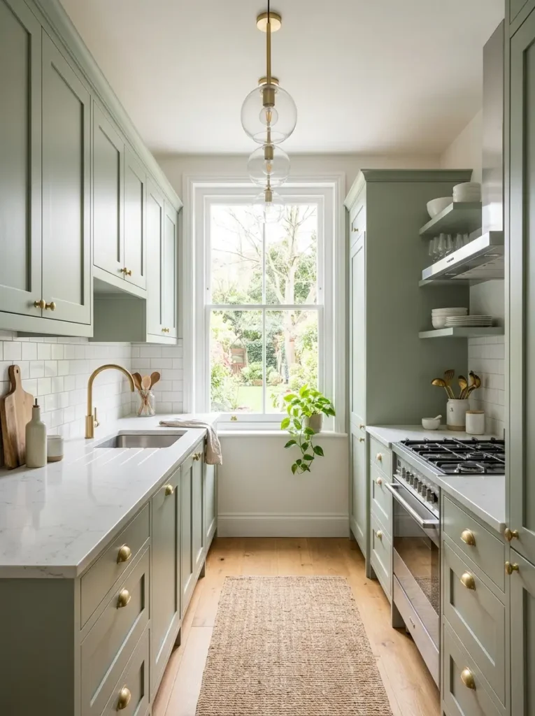 Sage green galley kitchen design – Green Kitchen Ideas