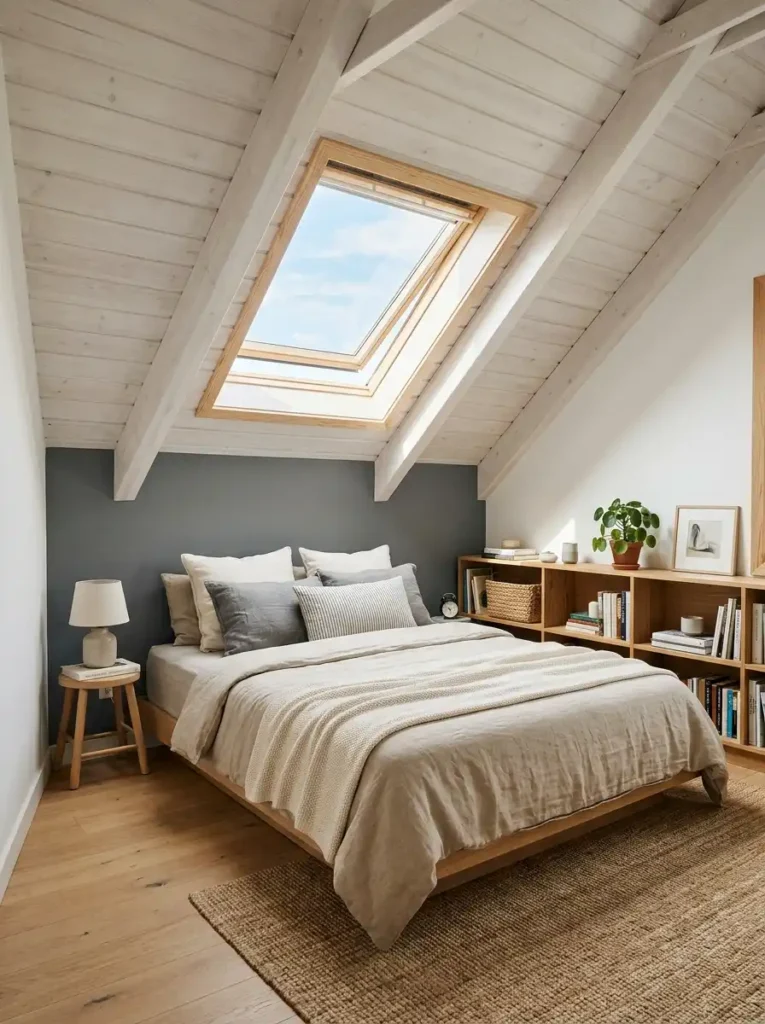 Attic bedroom design using a bedroom layout planner.