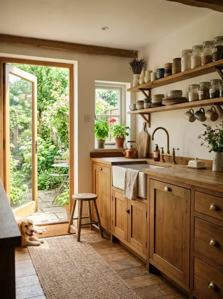 Terraced House Kitchen Ideas with farmhouse sink and wooden cabinets