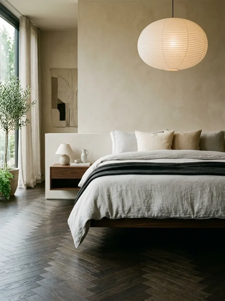 Modern floating bed design in a minimalist room, visualized using a professional bedroom layout planner.