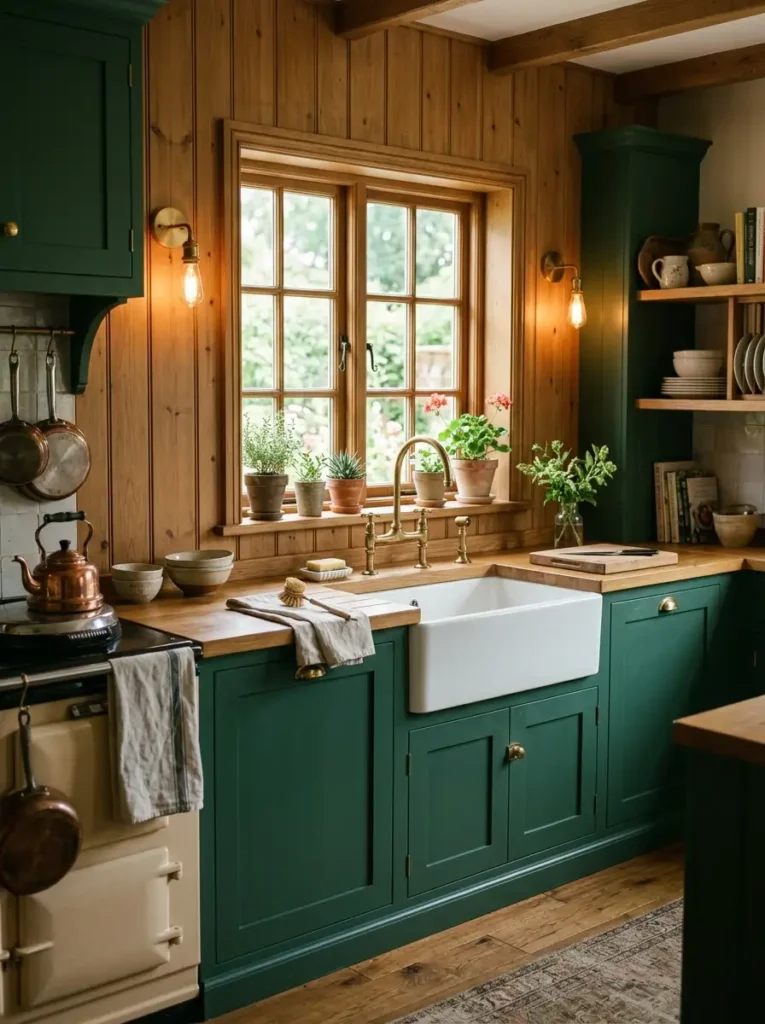 Traditional green kitchen with farmhouse sink – Green Kitchen Ideas