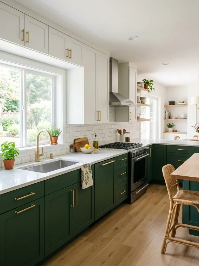 Two-tone green and white kitchen – Green Kitchen Ideas