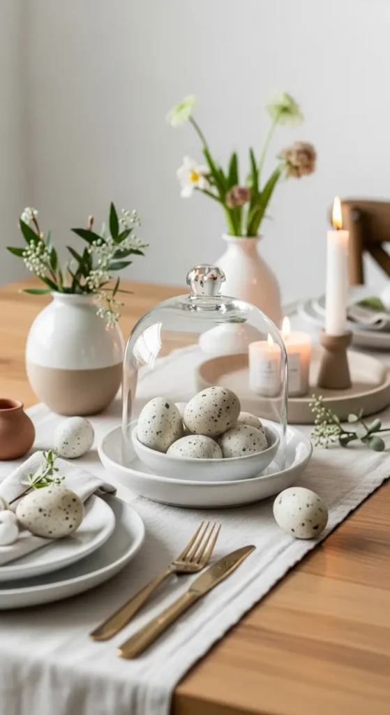 Neutral Speckled Easter Eggs Decor with Natural Textures and Minimal Styling