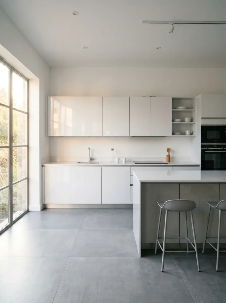 A modern Mediterranean kitchen mistake showing cold, flat minimalist cabinets.