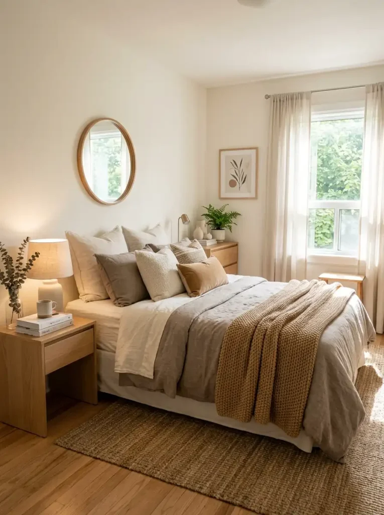 Timeless warm neutral small bedroom decor inspiration
