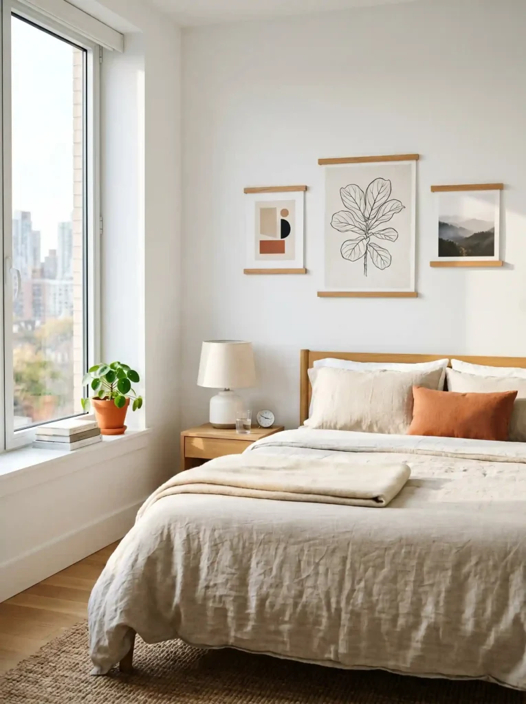 Damage-free minimalist art display ideas for a kids bedroom gallery wall.