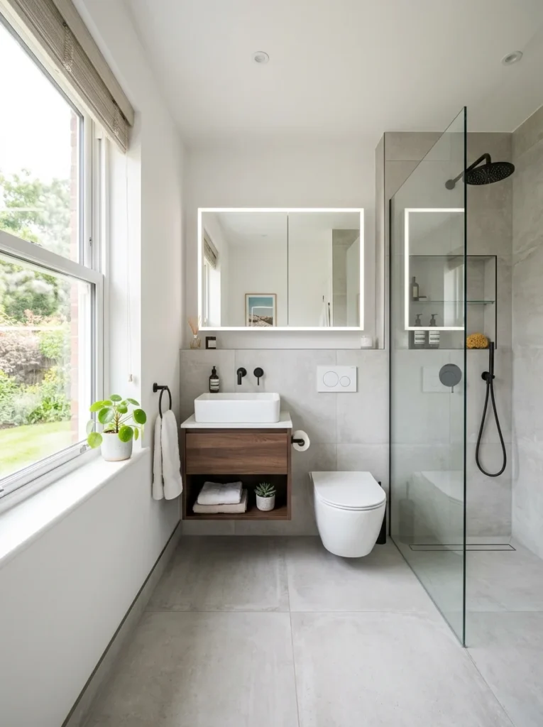 Modern Small Bathroom Design with space-saving layout